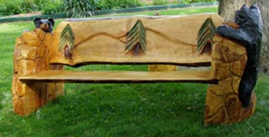 Bear Bench with Pine Tree Back