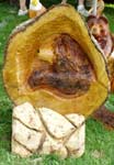 Round Wood with bear carved inside with rock base-Two Pieces