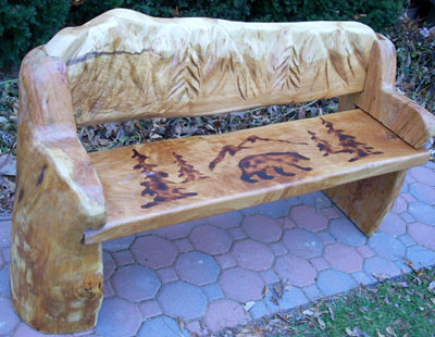 Bench with Carved Mountain & Bear Stencil