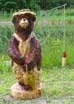 Brown Fishing Bear in bibs and hat with pole