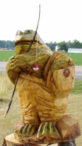 Standing Fishing Frog with creel and fishing pole