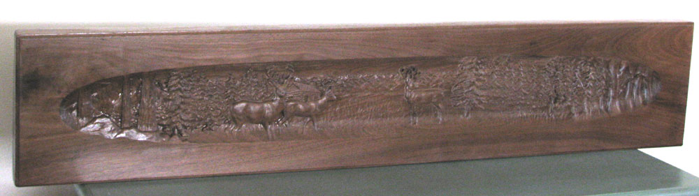 Walnut 3D Carved Mantle Deer Scene