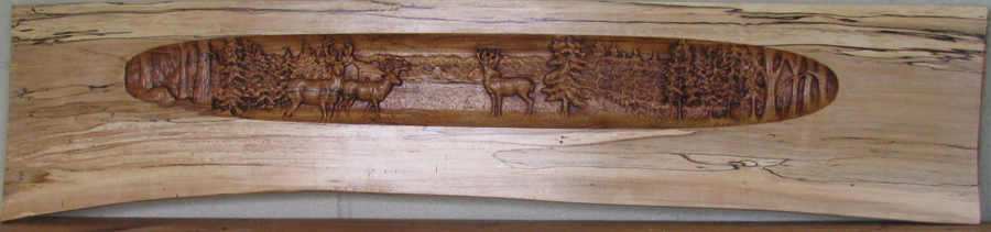 Spalted 3D Carved Mantel Deer Scene